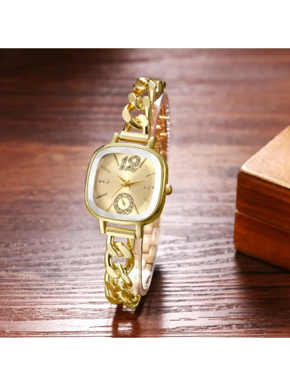 Women's Gold Analog Quartz Elegant Stainless Steel Square Bracelet Wrist Watch